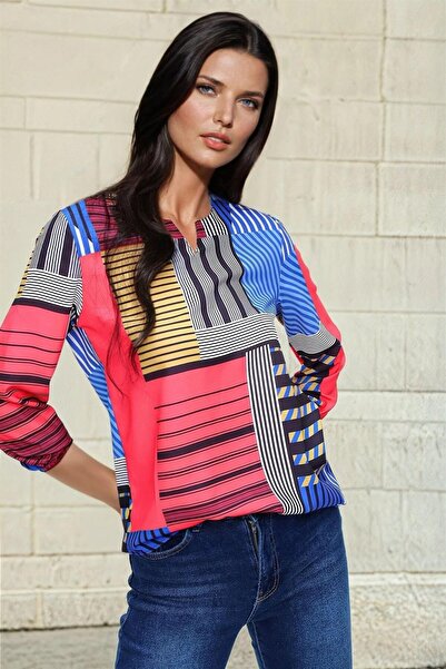 Moda4x4 Women's Clothing Mix Striped, Color Block Patterned, Stylish Blouse