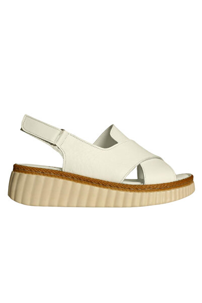Platin White Leather Women's Wedge Heel Sandals