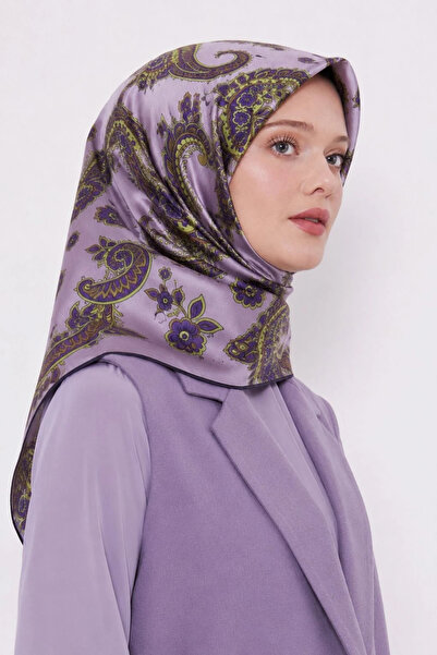 Lesscarves Patterned Cotton Silk Scarf Ls2207 01-Lilac-Green-Purple