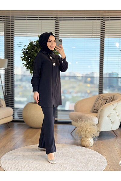 ORHAN STORE 02-2337 Front Panel Detailed Suit with Patches, Black