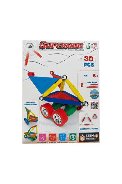 TUFY TOYS Supermag 30 Piece Magnetic Car Building Set - Stem Toy Set