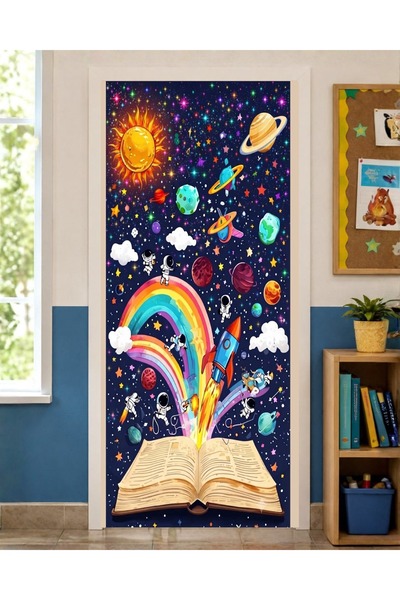 PROMISEBACKDROP2 190x75cm Lastikli kapı süsü, Kumaş kapı giydirme, Gezegen ve...