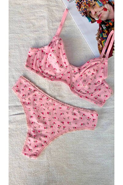 dem merys Set sutien tip camisolă cu flori roz