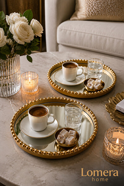 Lomera Home Mirrored Gold Presentation Tray Set of 2 |   Special for Coffee a...