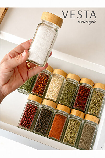 VESTA Concept 6-Piece Square Glass Spice Jar Set - Salt and Spice Shaker Set ...