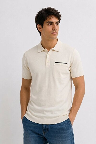 Maccali Tricou polo premium pentru bărbați, bej, cu buzunare