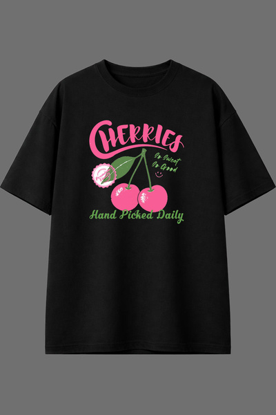 VSRN Μπλουζάκι Cherries Design με μπροστινή στάμπα, μαύρο, oversized