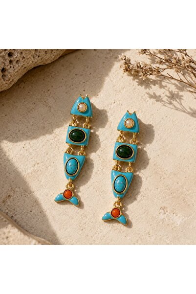 Kutcha Accessories Balık Figürlü Altın Kaplama Sallantılı Kadın Küpe