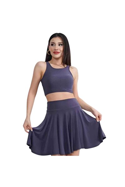 Barinoska Women's Sendy Fabric Crop Top Shorts Mini Skirt 2-Piece Set Sleevel...