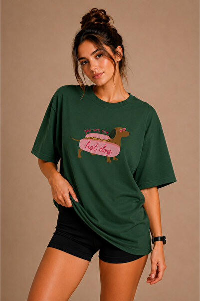 FECCY Premium Hot Dog Unisex Oversize Women's T-Shirt Men's T-Shirt Cotton Ov...
