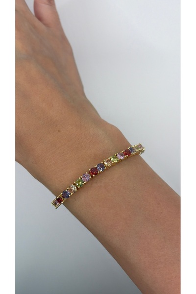 MAREM Luxury Premium Colorful Zircon Stone Steel Women's Bracelet 17+2 cm Gol...