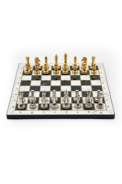 ZERO LAND Spt-Gld Wooden Chess Set – with Metal Pieces Merduz36S - 36cm, -Sil...