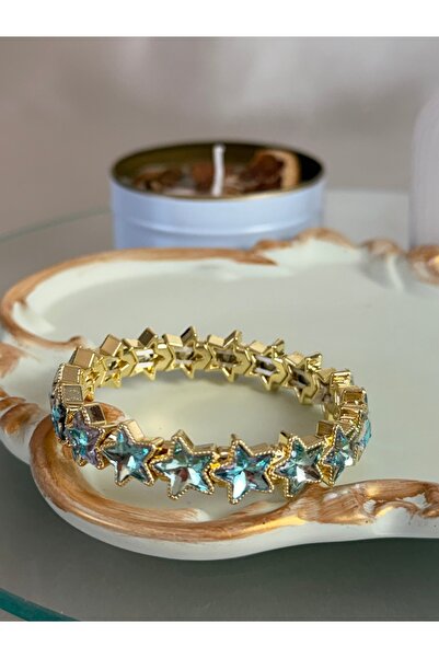 ANKA JEWELLRY Blue Star Stone Gold Women's Steel Flexible Bracelet
