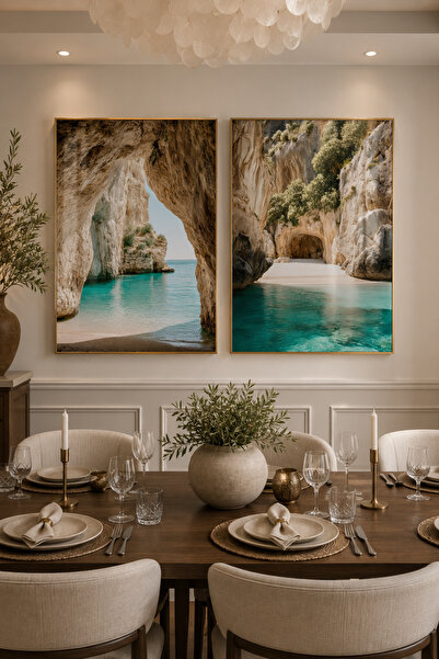 sayetablo Grotto - Gerçek Cama Baskı Gold Alüminyum Metal Çerçeveli İkili Mod...