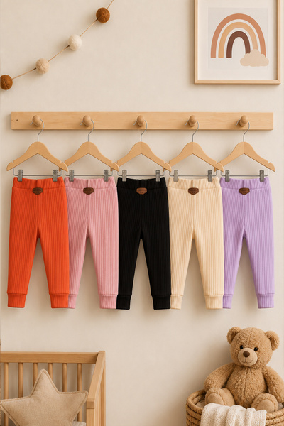 MAHFEL 5-Pack 100% Cotton Flexible Ribbed Baby Alpine Pants Unisex