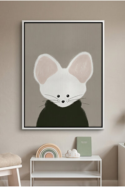 Jasmine Art Minimalist White Mouse Kids Wall Art | Portrait Framed Canvas Pri...