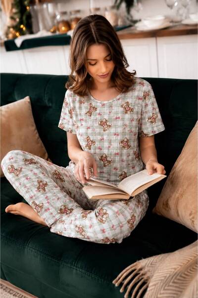 MODABOX 100% Cotton Combed Cotton Pajama Set Short Sleeve T-Shirt and Pajama ...