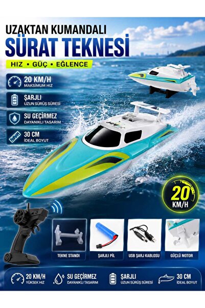 Aksoy Toys Uzaktan Kumandalı 20 Km/Hız Yapan Şarjlı Sürat Teknesi 30 Cm