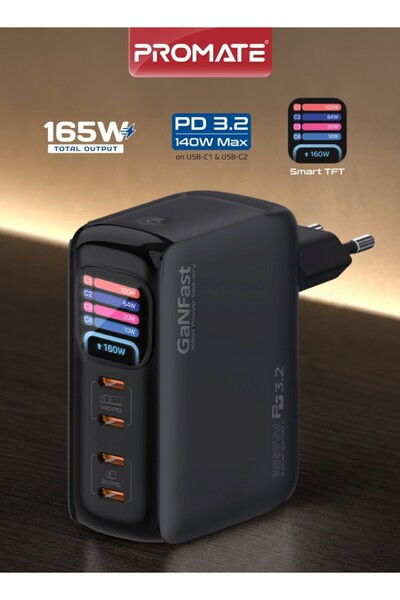 Promate Prime-165 GaNFast Charger 165W with Quad USB-C Ports (EU 2-Pin) | PD ...