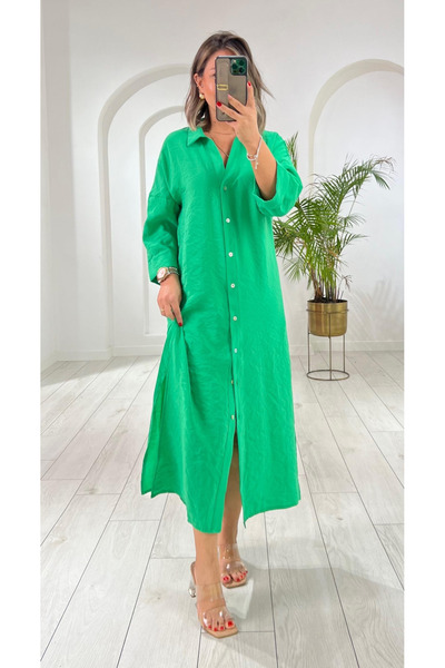 My Blog Green Pocketed Buttoned Shirt Dress - 2Y2603