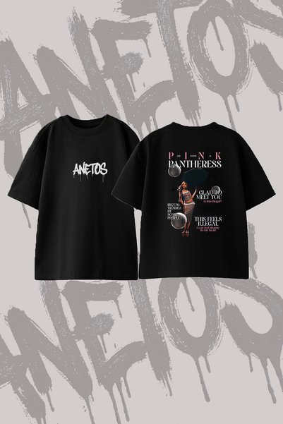 Anetos Μπλουζάκι Pink Pantheress_9 με σχέδιο στο πίσω μέρος, βαμβακερό, μαύρο...