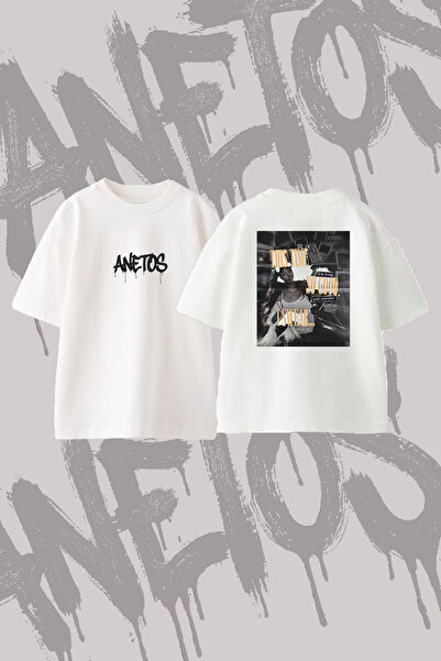 Anetos Tricou oversize alb din bumbac cu imprimeu pe spate SZA_3 Design