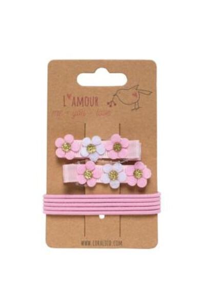 Coralico Set accesorii par, clipsuri cu flori, roz, alb, auriu