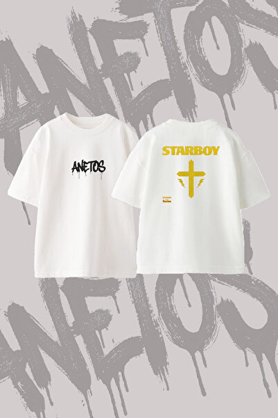 Anetos Starboy_1 Design Back Printed Cotton White Oversize T-Shirt