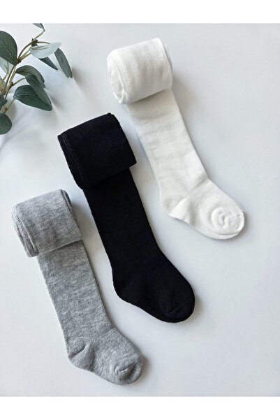 Panfilia Cotton Baby Pantyhose Black-Grey-Cream Set of 3 / Girls Boys Unisex ...