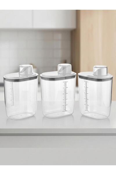 EMVORA HOME Premium Vakum Kapaklı Erzak Saklama Kabı 1300 ml 3'lü Set Şeffaf