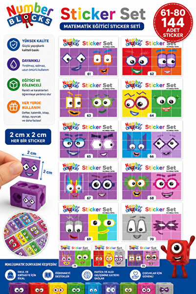 Pass Pano Number Blocks 61-80 Huge Sticker Etiket Seti 144 Adet