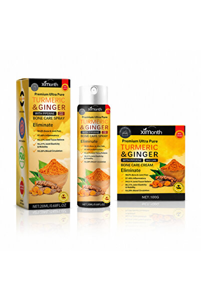 Ximonth Turmeric and Ginger Cream and Spray Set with Piperine for Joint Care –