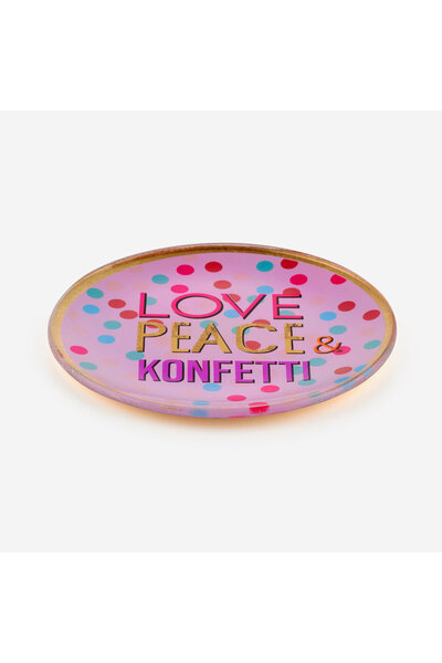 GIFT COMPANY Placă decorativă din sticlă mov cu confetti Love Peace 13X1x13 Cm