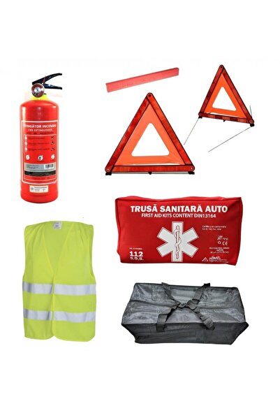 ALM Kit Siguranta auto obligatoriu complet Omologat – Stingator 1KG, Trusa Me...