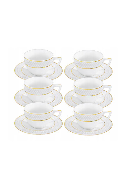 WILMAX ENGLAND Set 6 cești cafea porțelan alb cu margine aurie, 170 ml, Wilmax