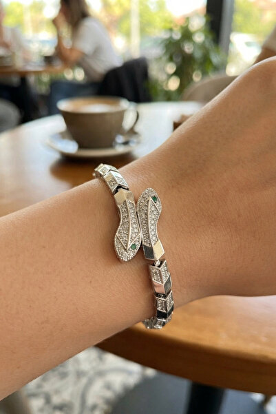 Generic Brand Silver Color Brass Zircon Stone Snake Model Women's Bracelet
