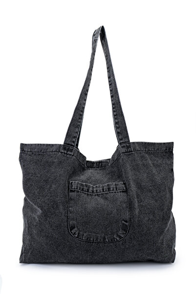 minebag Large Internal Volume Denim Women's Shoulder Bag Marma Anthracite