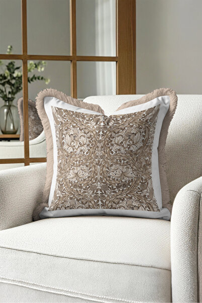 Evimde Bambaşka Damask Floral Avant-Garde Fringed Pillowcase - Floral Classic...