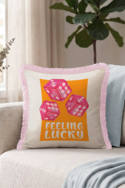 Evimde Bambaşka Zar Design Retro Fringed Pillowcase - Game Pop Art Orange Pin...