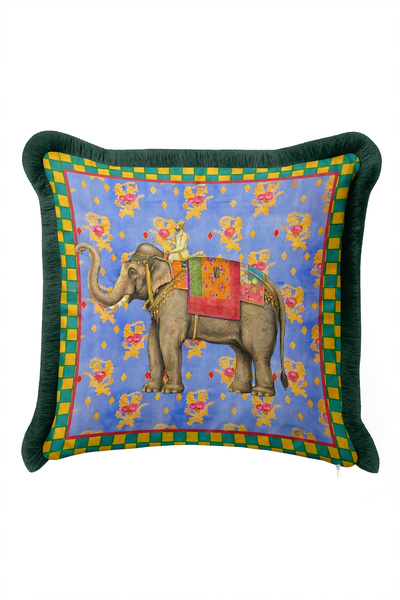 Evimde Bambaşka Exotic Elephant Motif Fringed Pillowcase - Oriental Bohemian ...