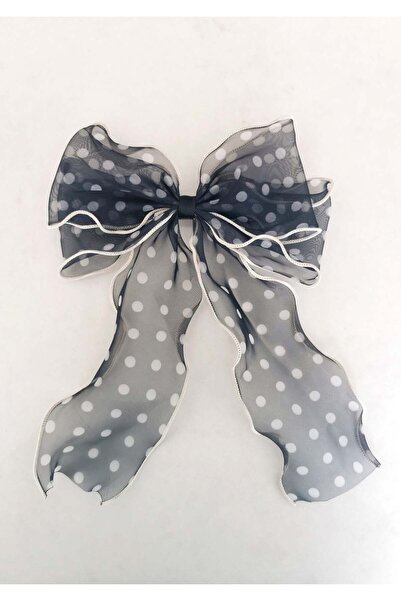 Halley Concept Vintage Navy Blue Polka Dot Organza Bow Automatic Buckle 17X23 cm
