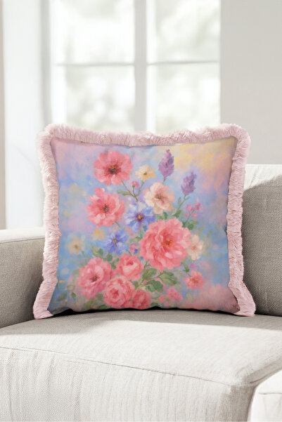 Evimde Bambaşka Floral Romantic Pastel Spring Fringed Pillowcase - Floral Boh...