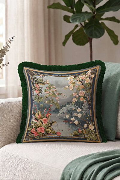 Evimde Bambaşka Husă de pernă cu franjuri în stil Chinoiserie Flower Garden -...