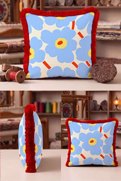 Evimde Bambaşka Față de pernă retro cu franjuri și motiv floral - Față de per...