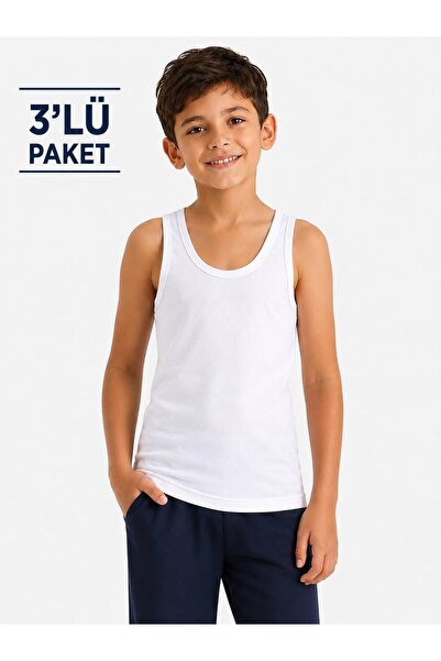 MODABOX 3-Piece Boys' 100% Cotton Combed Cotton White Wide Strap Basic Unders...