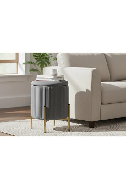 Target Home Σκαμπό σταθερό Rigato γκρι ύφασμα με αποθηκευτικό χώρο χρυσά μετα...