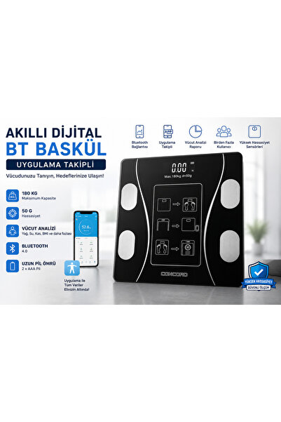 EyluX Shop Dijital Baskül Yağ Su Kas Vücut Kitle Endeksi Kilo Ölçer 2 Ad Pil ...