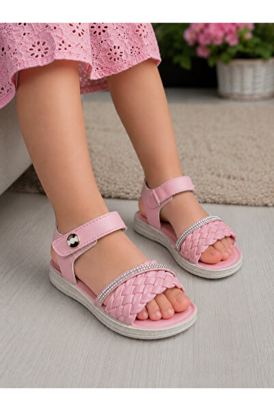 Trendline Trendy Girls' Pink Knitted Velcro Sandals