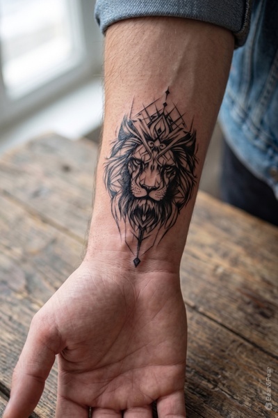 BP Tattoo Geometrik Aslan Başı Temalı Minimalist Geçici Dövme