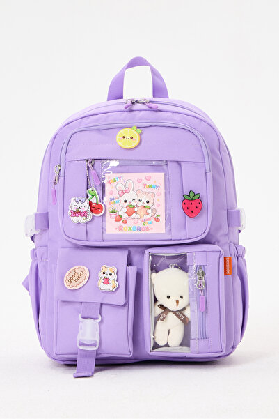 Roxbros Lisanslı Kore Tarzı Kawaii Aksesuarlı Kız Çocuk İlkokul Çantası + Ayı...